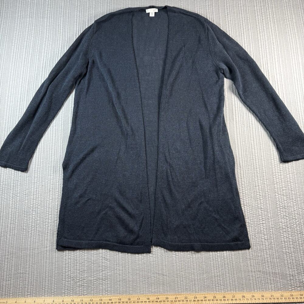 J. Jill Linen Blend Open Front Cardigan Blue Lightweight Medium Lagenlook